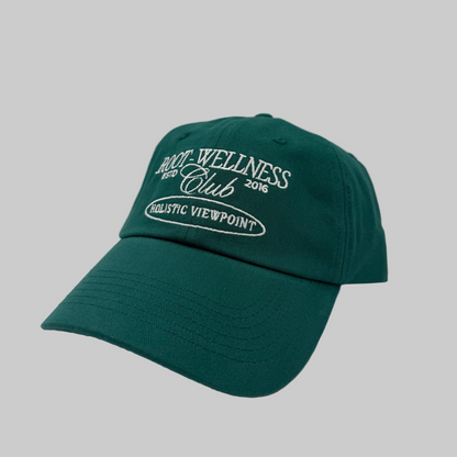 Green cap with text on a white background